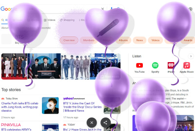 Google BTS 彩蛋：紫色氣球
